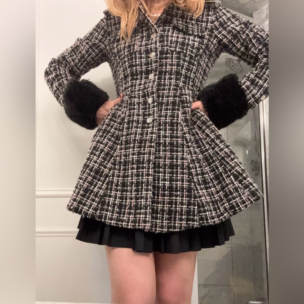 Chic Black and White Tweed Coat